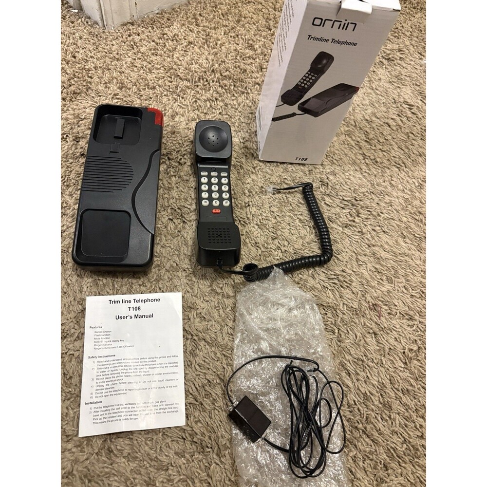 Ornin T108 Trimline Corded Phone SOS Key Wall Mountable Black￼